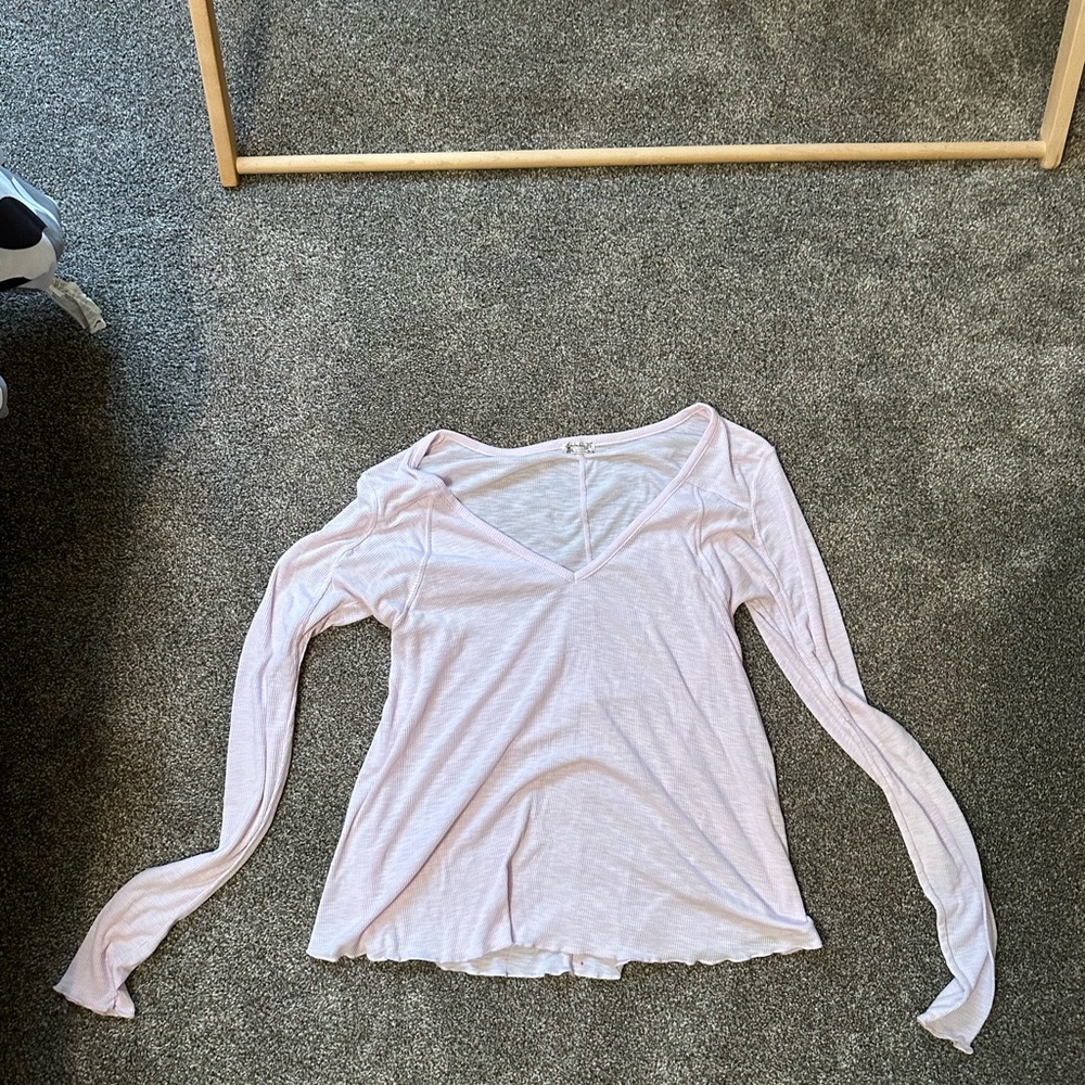 Free People Soft Pink Long Sleeve V-Neck Top